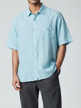 Weatherproof Men’s Linen Blend Light Blue Short-Sleeve Button-Down Shirt